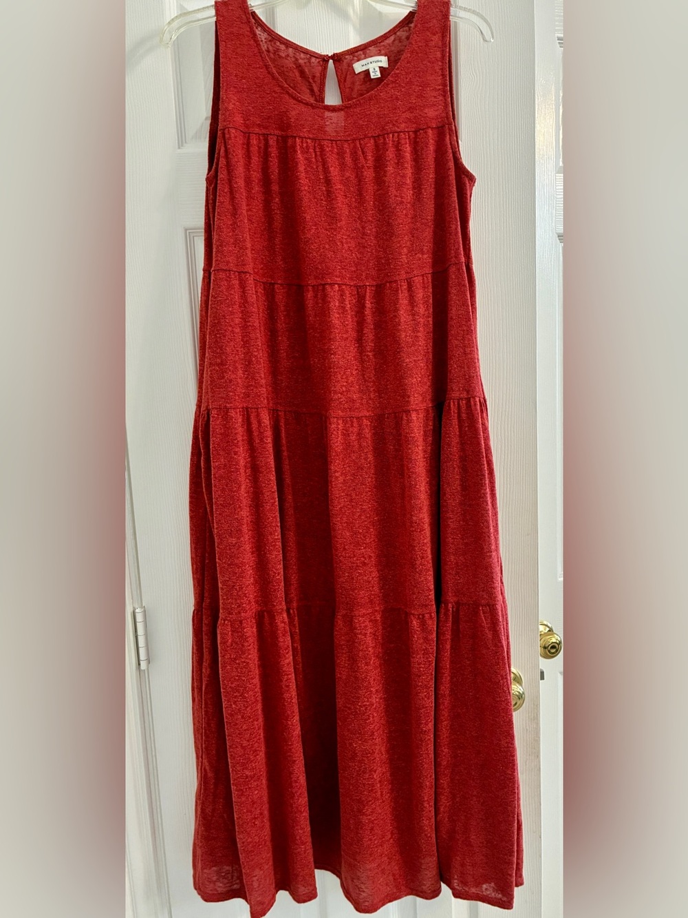 Max Studio Sleeveless Tiered Maxi Dress in Rich Red